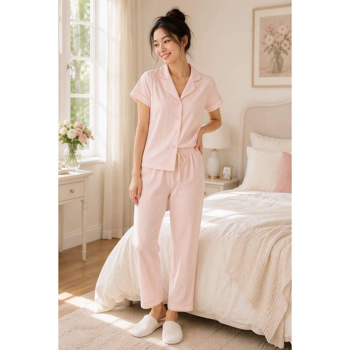Womens Laura Ashley(R) Stripe Mini Pajamas Set