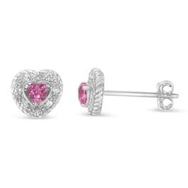 Gemstone Classics&#8482; Pink Sapphire & Diamond Heart Studs
