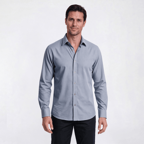 Mens Bill Blass Houndstooth Modern Fit Light Blue Dress Shirt - image 