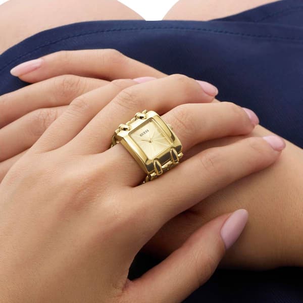 Womens Guess Gold-Tone Sunray Dial Ring Watch - GW1025L2