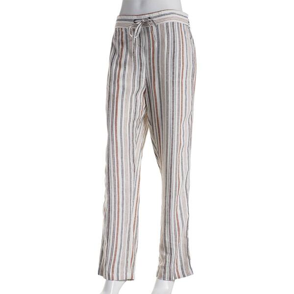 Womens Per Se Stripe Linen Beach Pants - Brown/Black - image 