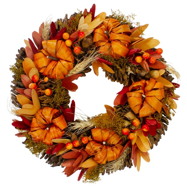 Northlight Seasonal 11in. Pine Cone and Pumpkin Fall Wreath - image 