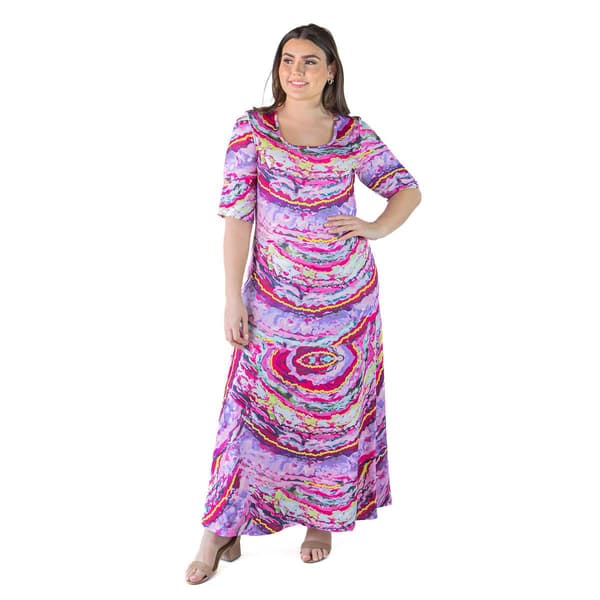 Plus Size 24/7 Comfort Apparel Abstract Print Maxi Dress