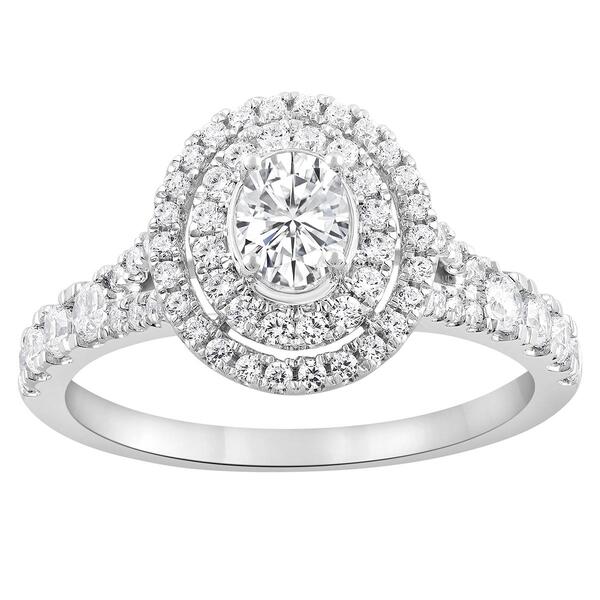 Diamond Classics&#40;tm&#41; White Gold Oval & Round Diamond Engagement Ring - image 