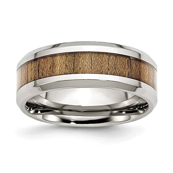 Mens Gentlemen's Classics&#40;tm&#41; Stainless Steel & Wooden Inlay Band - image 