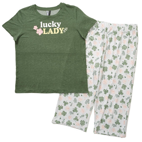 Womens Jaclyn Short Sleeve Lucky Lady Mom Capri Pajama Set - image 