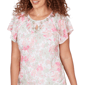 Womens Hearts of Palm Bloom Service Flutter Sleeve Floral Blouse - image 5