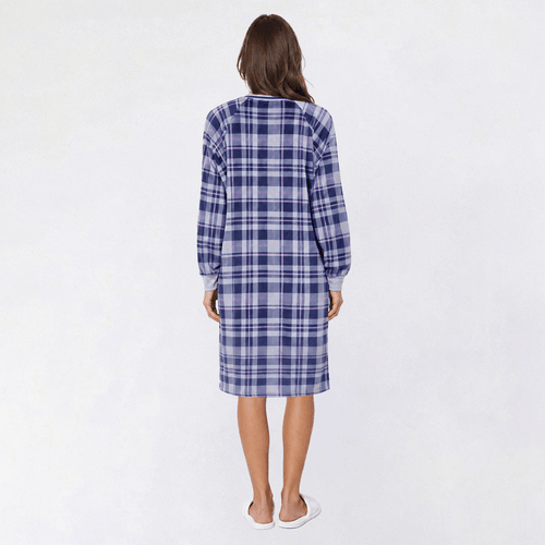 Petite Goodnight Kiss Long Sleeve Plaid Velour Henley Nightshirt