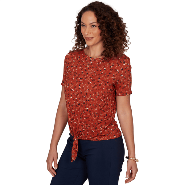 Petite Emaline Key Items Short Sleeve Abstract Tie Hem Blouse