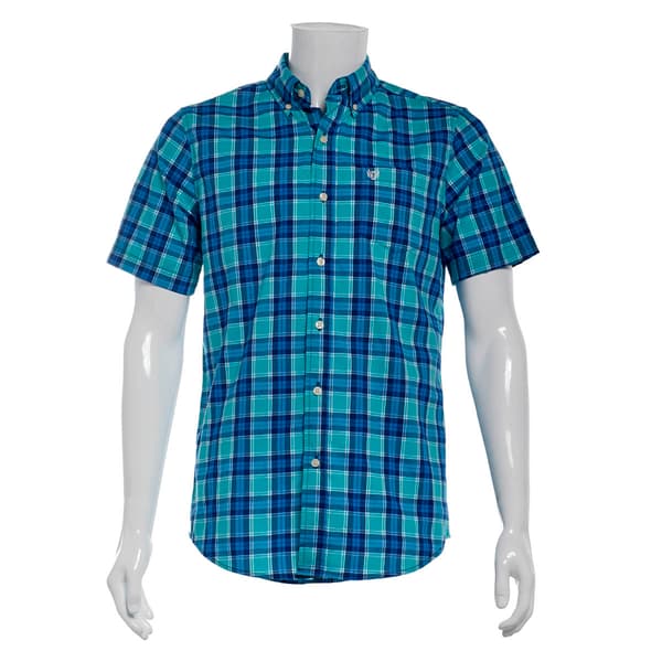 Mens Chaps Short Sleeve Stretch Button Down Shirt - Sea Green - image 