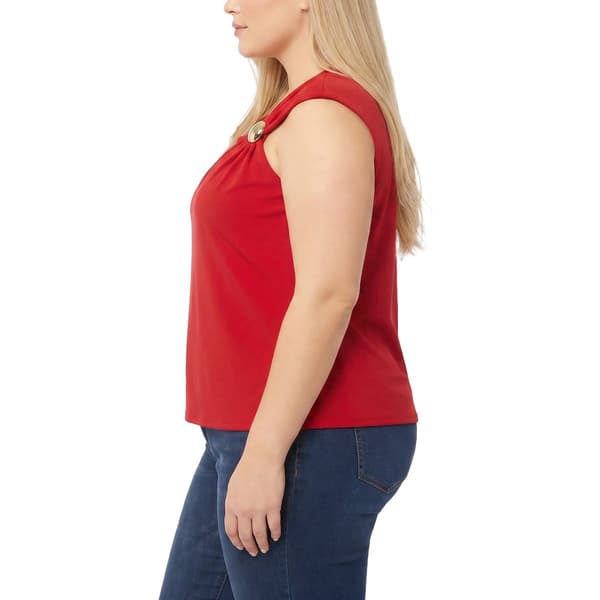 Plus Size NY Collection Cap Sleeve Asymmetrical Neck Blouse