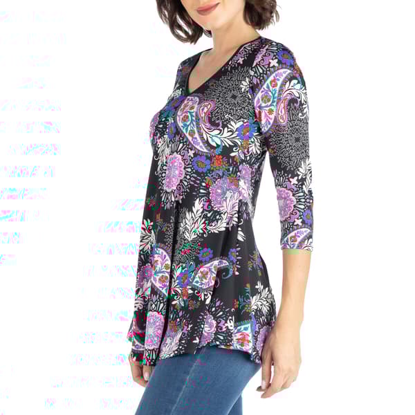 Womens 24/7 Comfort Apparel Paisley 3/4 Sleeve Tunic