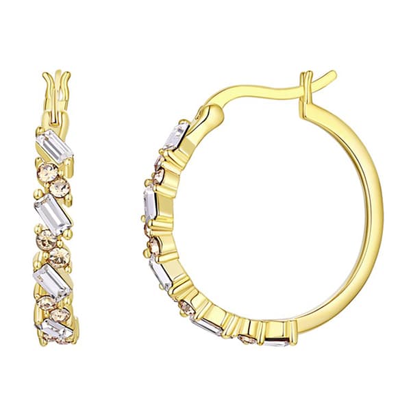 Clear Baguette & Round Crystals Hoop Earrings - image 