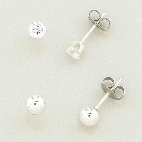 Sterling Cubic Zirconia Stud Earrings Duo Set - image 