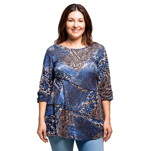 Plus Size 24/7 Comfort Apparel Blue Animal Print Tunic Top - image 
