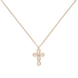 Beautiful Blessings Gold-Tone Mother of Pearl CZ Cross Necklace