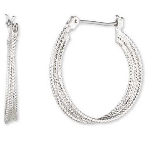 Nine West Silver-Tone 3 Row Twisted Click-Top Hoop Earrings