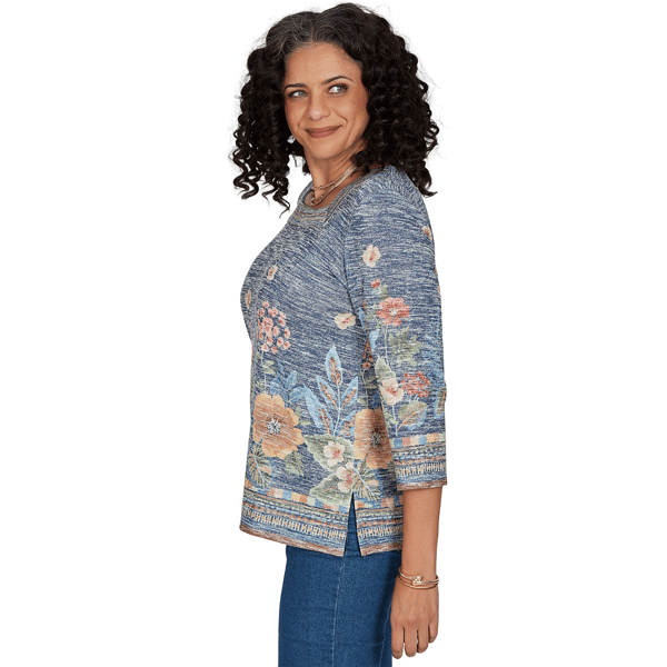 Petite Alfred Dunner Tuscany Square Neck Floral Sweater