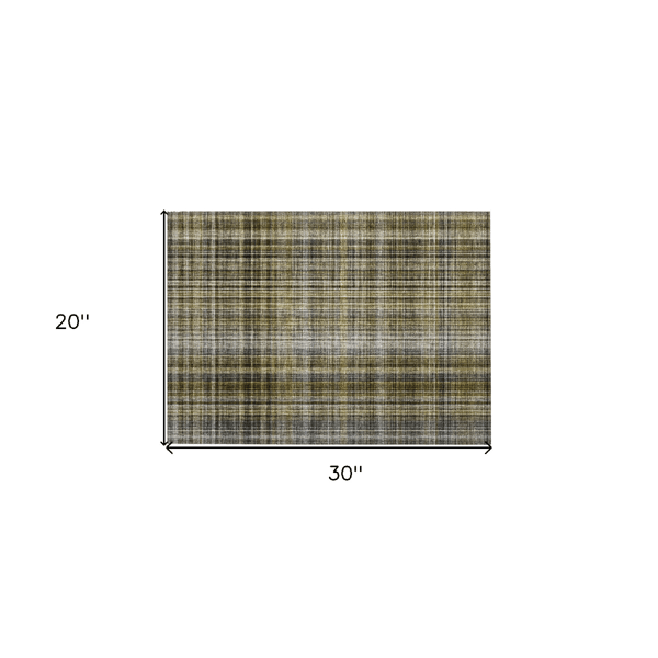 HomeRoots Green Beige & Grey Plaid Non Skid Accent Rug