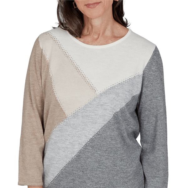 Womens Alfred Dunner Regent Street Studded Color Block Sweater