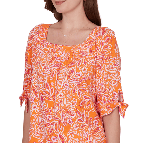 Womens Ruby Rd. Hothouse Florals Tie Sleeve Paisley Blouse