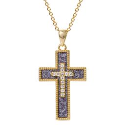 Brass Yellow Gold Plate Cubic Zirconia/Blue Cross Pendant