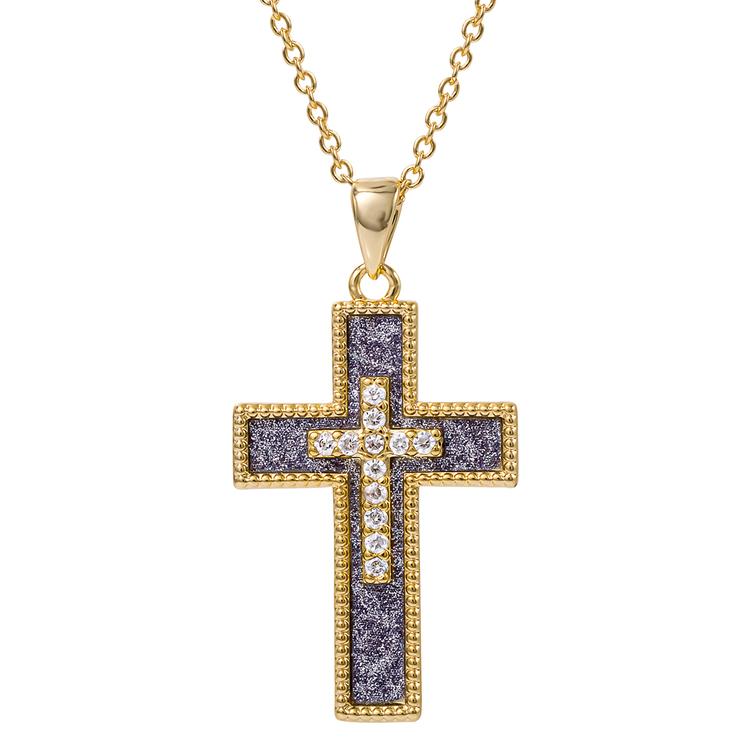 Brass Yellow Gold Plate Cubic Zirconia/Blue Cross Pendant