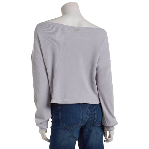 Juniors No Comment Brushed Waffle Off the Shoulder Sweatshirt