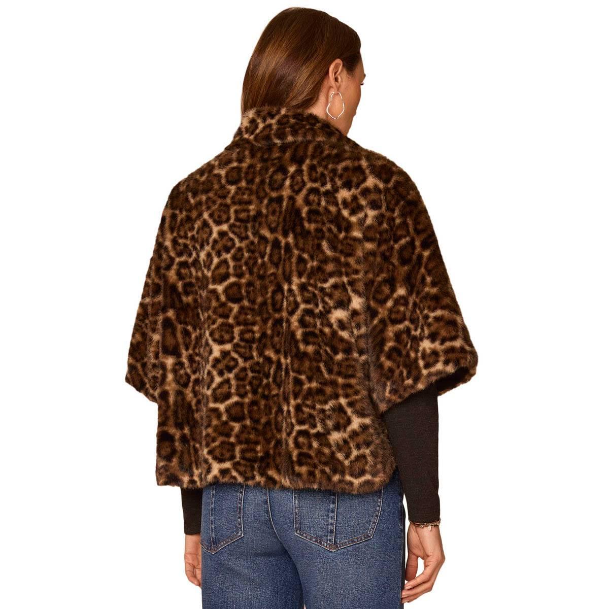 Womens Democracy Wide Collar Plush Leopard Capelet