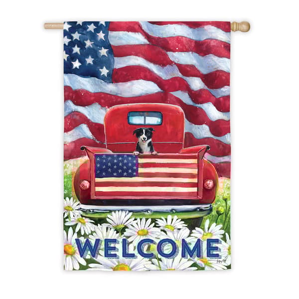 Evergreen Patriotic Pup Truck Garden Flag - image 