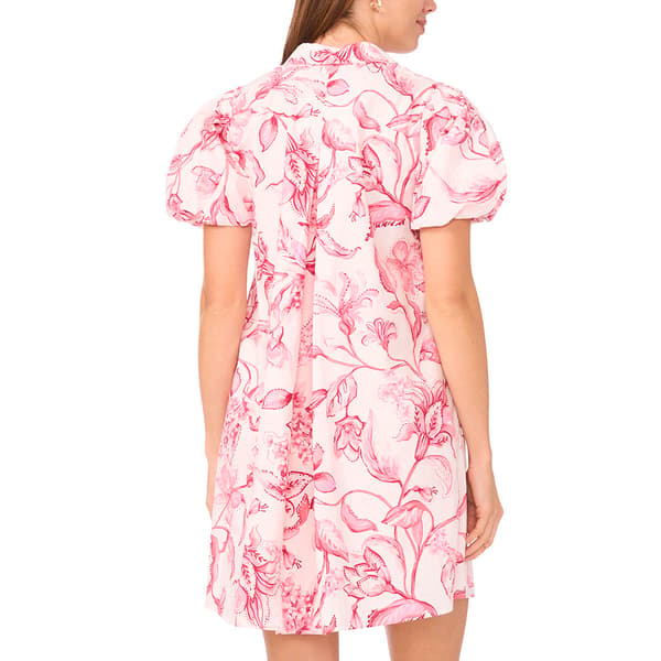 Womens MSK Short Puff Sleeve Floral Collared Shift Dress