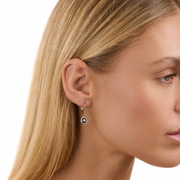 Athra Silver Plated 6mm Round Black Bezel Leverback Earrings
