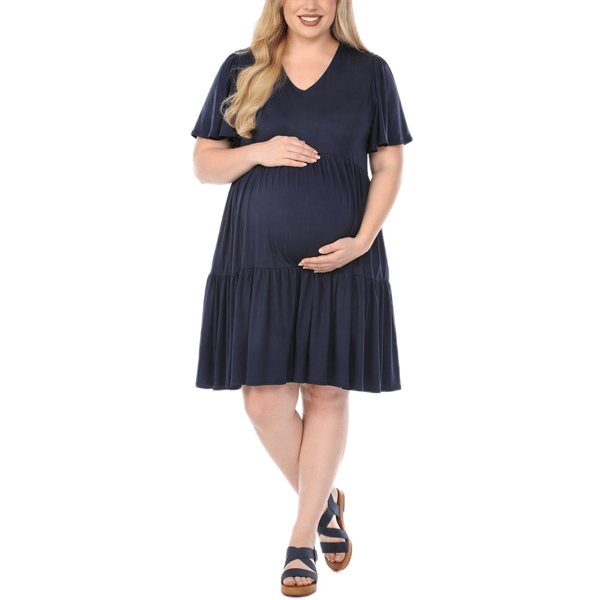 Plus Size White Mark Short Sleeve Tiered A-Line Maternity Dress - image 