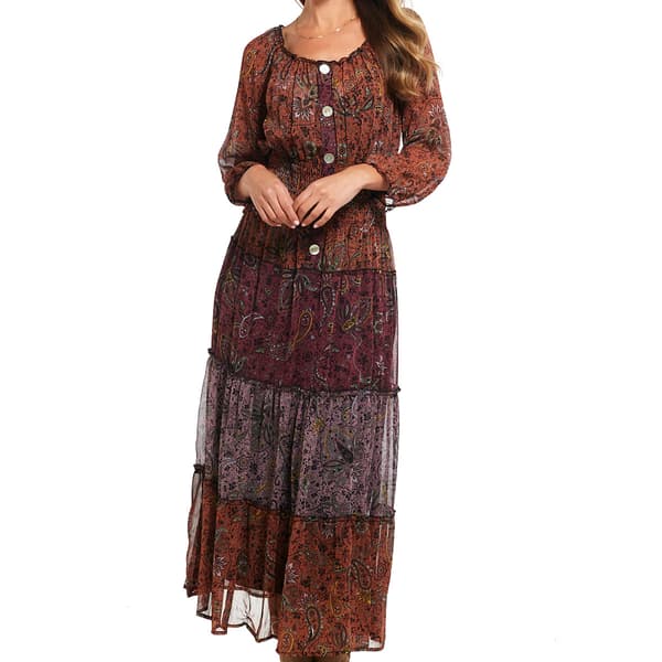 Womens Figueroa & Flower Long Sleeve Twin Paisley Tier Maxi Dress