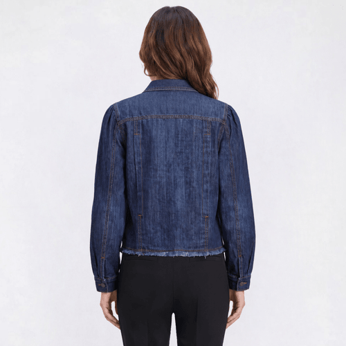 Womens Democracy Long Puff Sleeve Button Front Denim Jacket