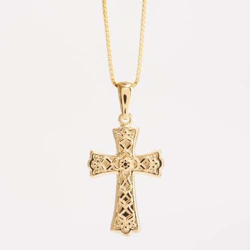 14kt. Gold Over Sterling Silver Textured Cross Necklace