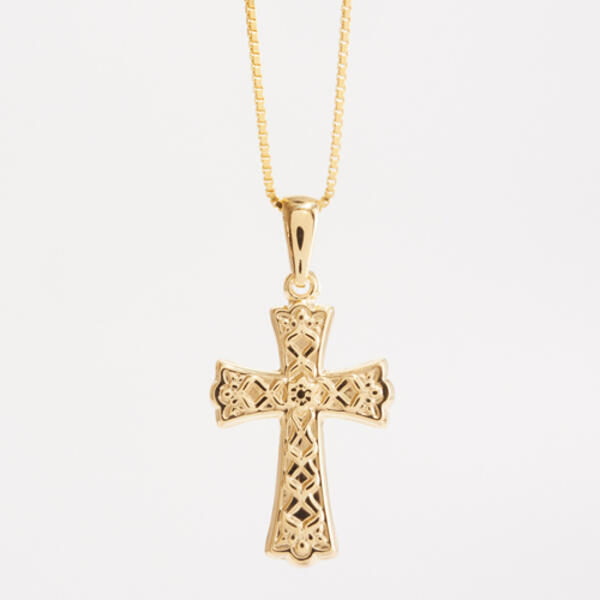 14kt. Gold Over Sterling Silver Textured Cross Necklace - image 