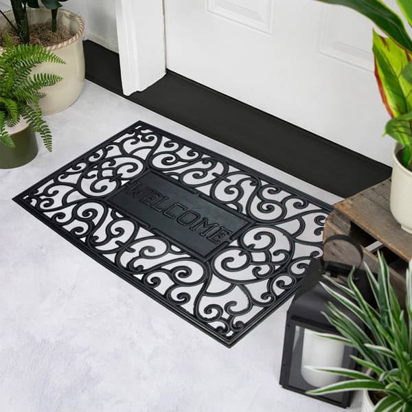 Northlight Seasonal Black Scroll Welcome Doormat