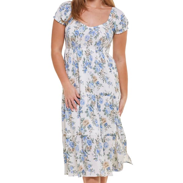 Juniors No Comment Emmeline Floral Smocked Gauze Midi Dress