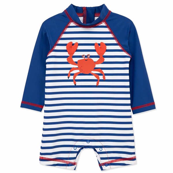 Baby Boy (6-24M) Little Me(R) Stripe Crab Rashguard Swimsuit
