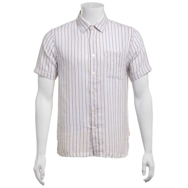 Mens VSTR Short Sleeve Vertical Stripe Button Down Shirt - White