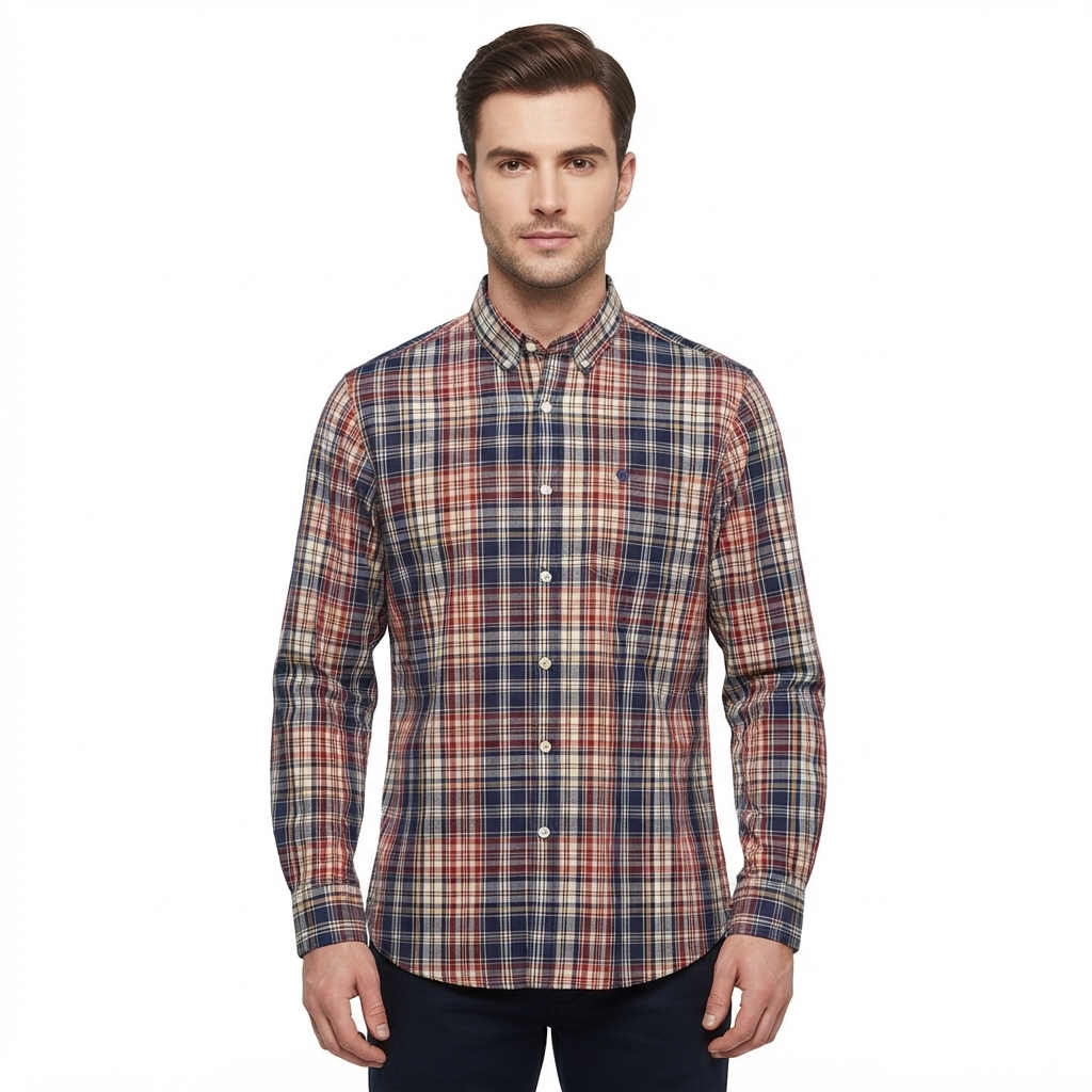 Mens Chaps Long Sleeve Stretch Plaid Button Down - Brick