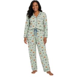 Juniors Pillow Talk Long Sleeve Camping Dogs Pajama Set