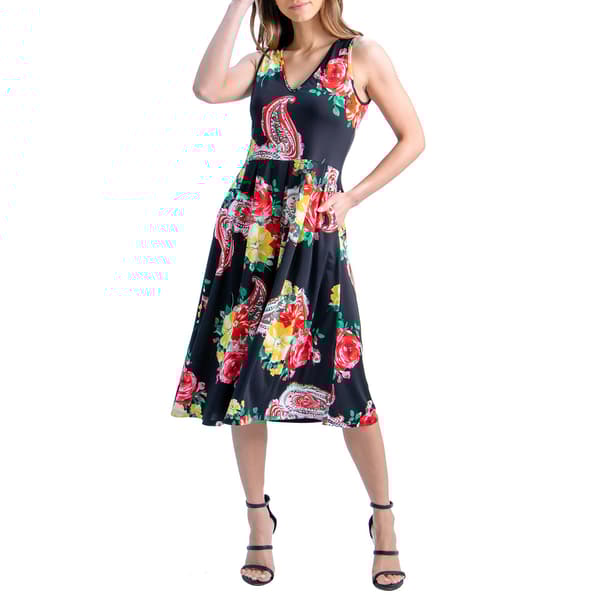 Womens 24/7 Comfort Apparel Floral Sleeveless Midi Dress