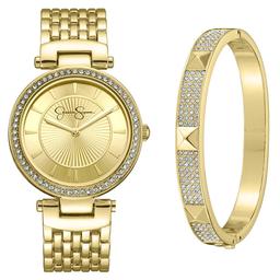 Womens Jessica Simpson Watch & Bangle Bracelet Set - JSB8018GD