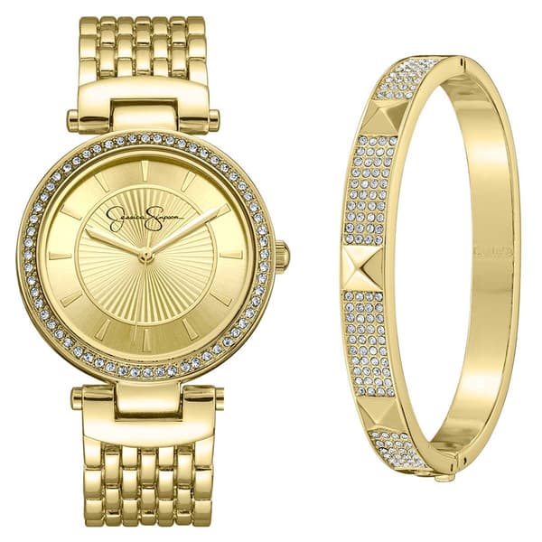 Womens Jessica Simpson Watch & Bangle Bracelet Set - JSB8018GD - image 