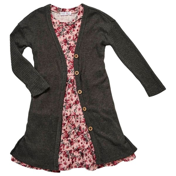 Girls &#40;7-16&#41; Beautees 2Fer Sweater Knit Cardigan Dress - image 