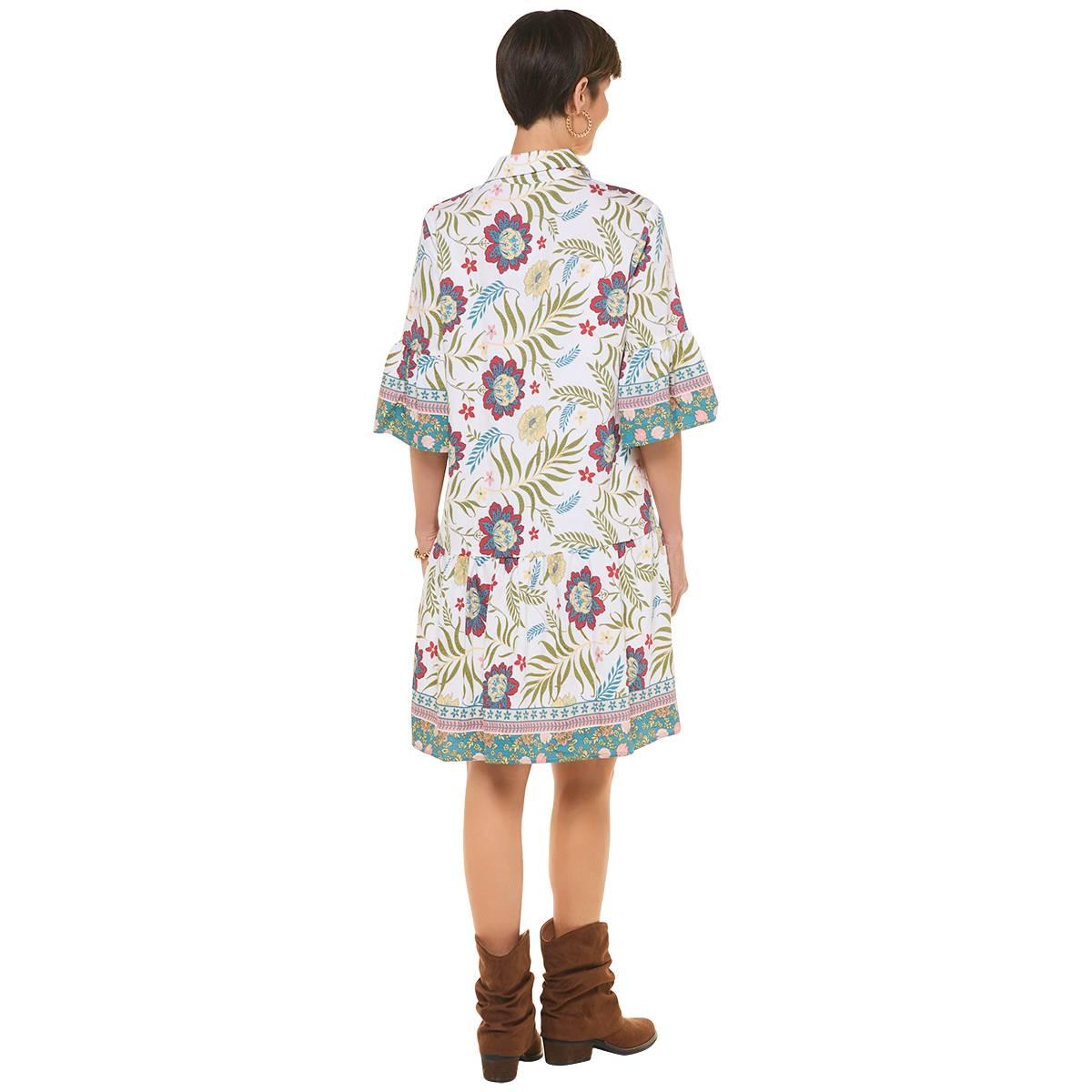 Womens Rose & Everly Elbow Sleeve Floral Shirtdress
