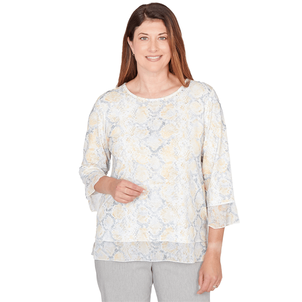 Petites Alfred Dunner Al Fresco Python Printed Knit Flutter Slee