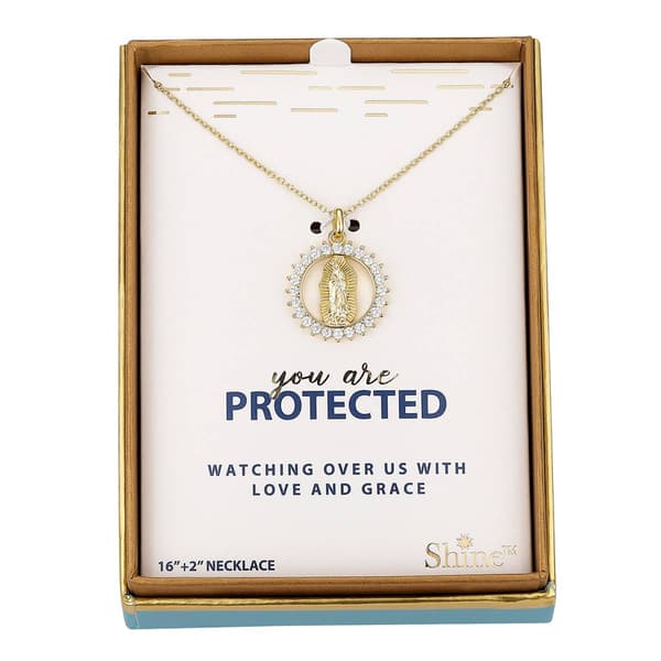 Shine 14kt. Gold Flash Plated CZ Virgin Mary Pendant Necklace